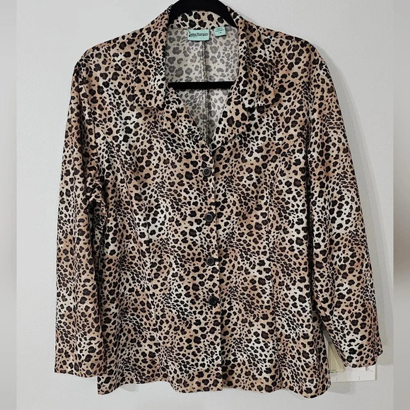 Sara Morgan Leopard Print Lightweight Blouse Top Size LA - Picture 2 of 7